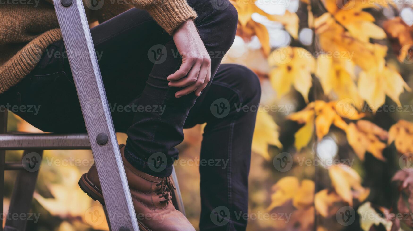 Cozy Autumn Vibes Relaxing Amidst Colorful Fall Leaves photo