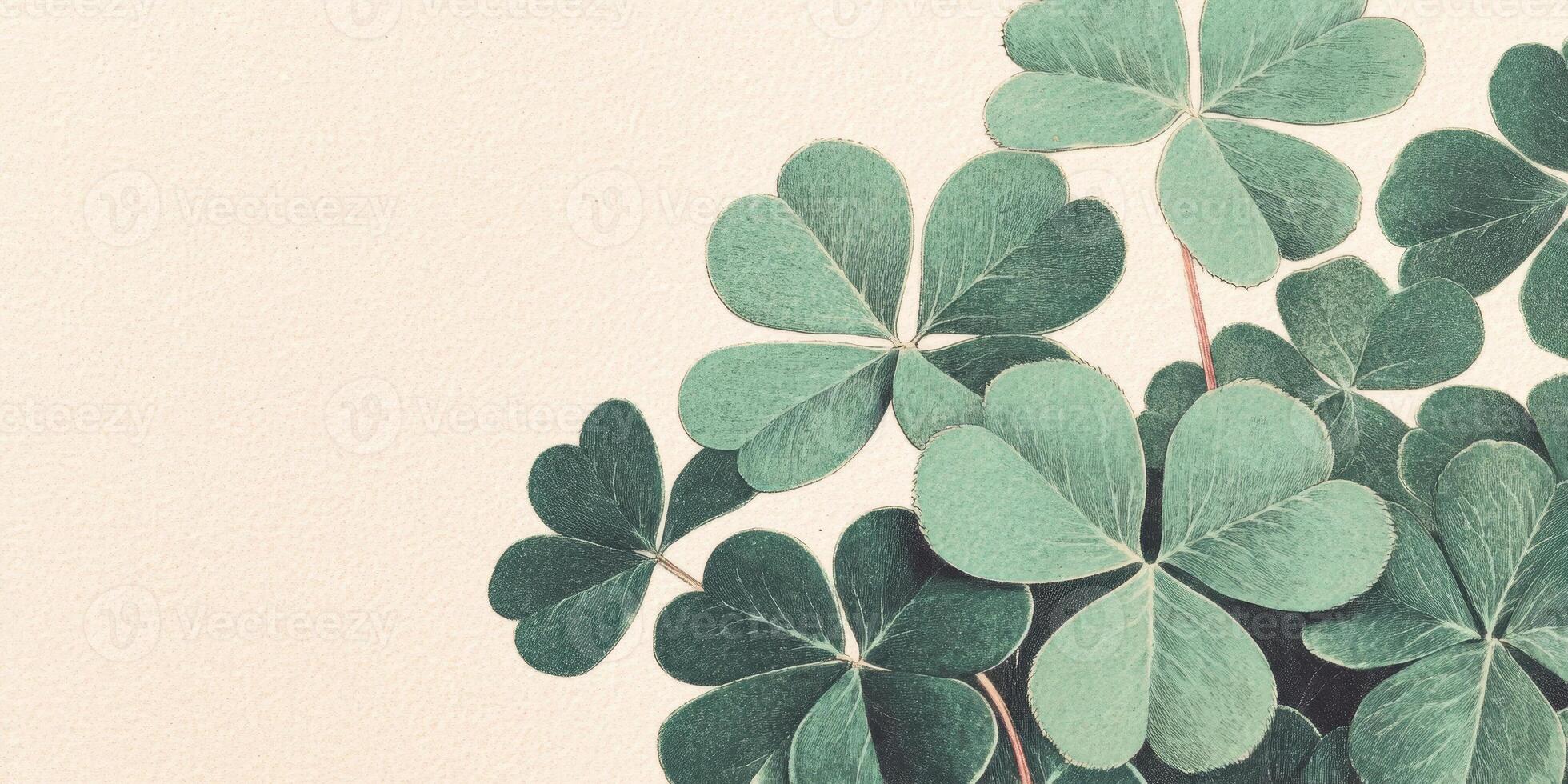 Delicate Green Clover Leaves on Light Background Nature, Botanical, Minimalist, Stylish, Trendy photo
