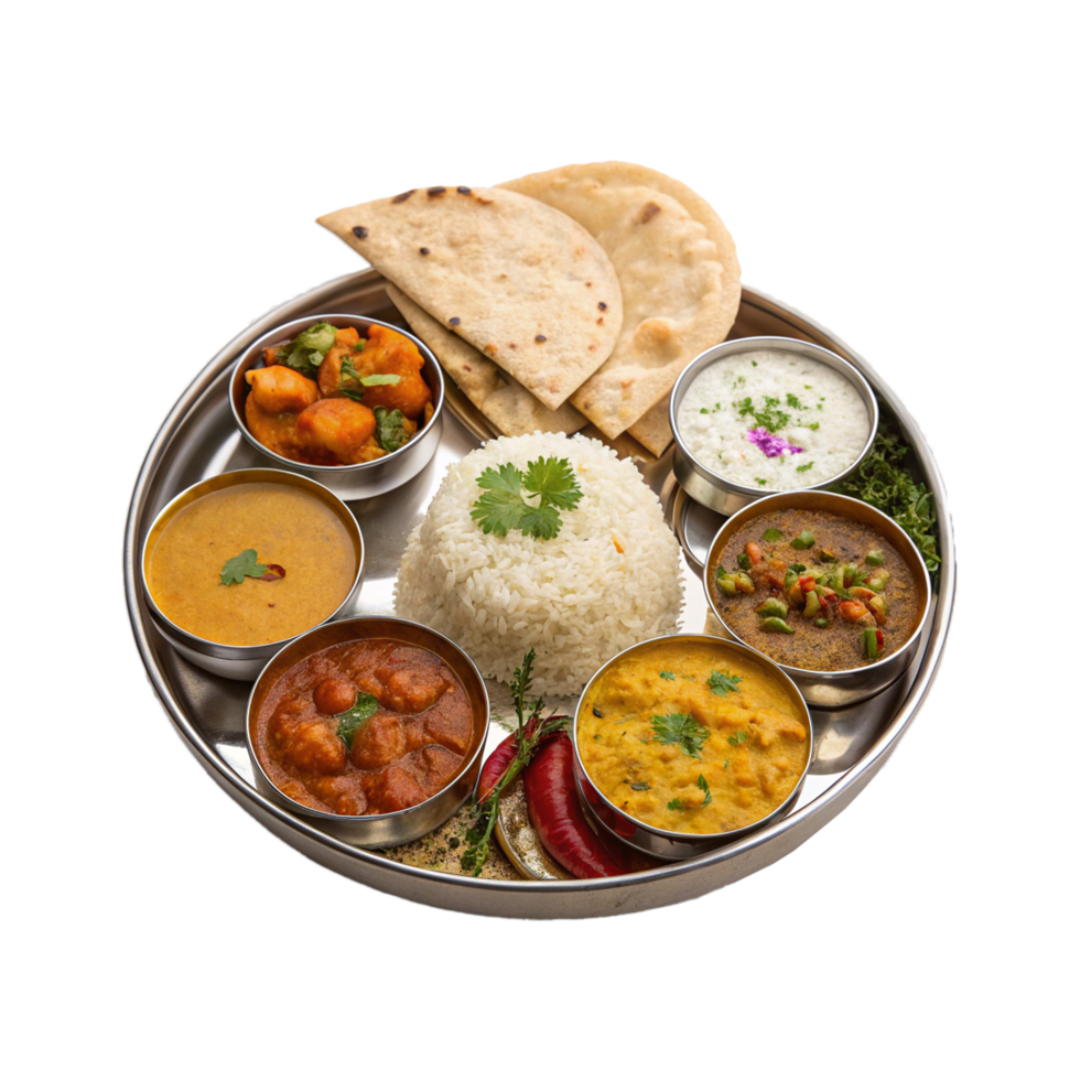 Indian food thali on transparent background png