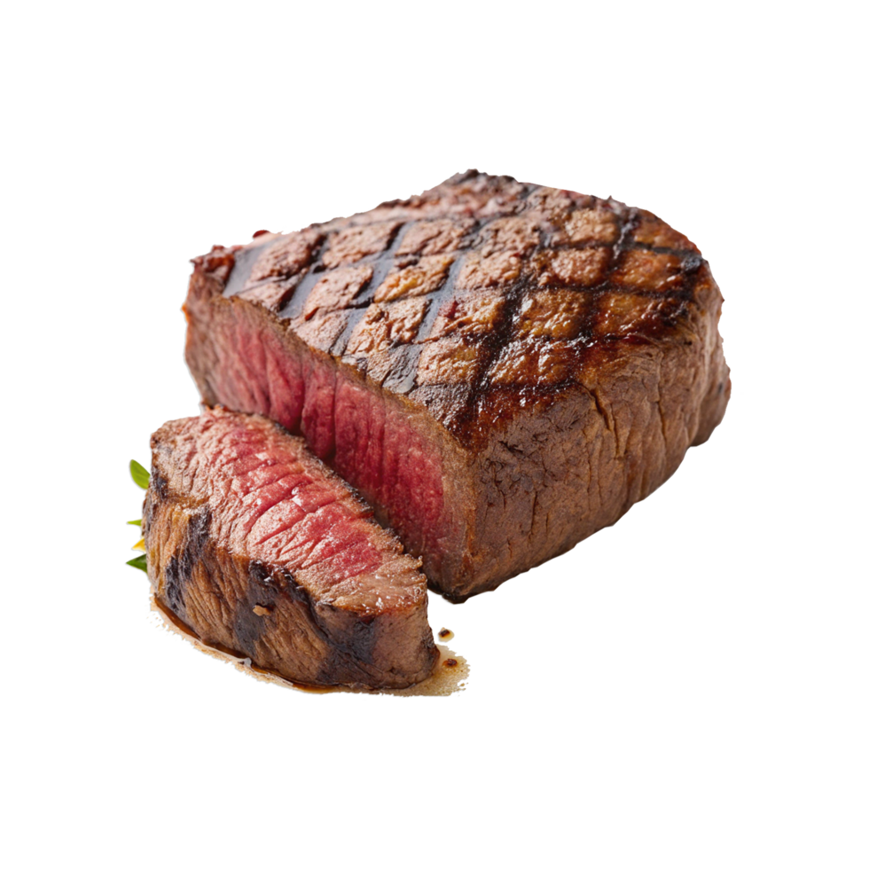 Juicy steak medium rare beef on transparent background png