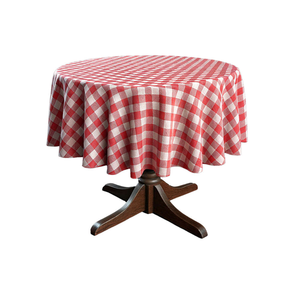 A round table with a red tablecloth on it and a transparent background png