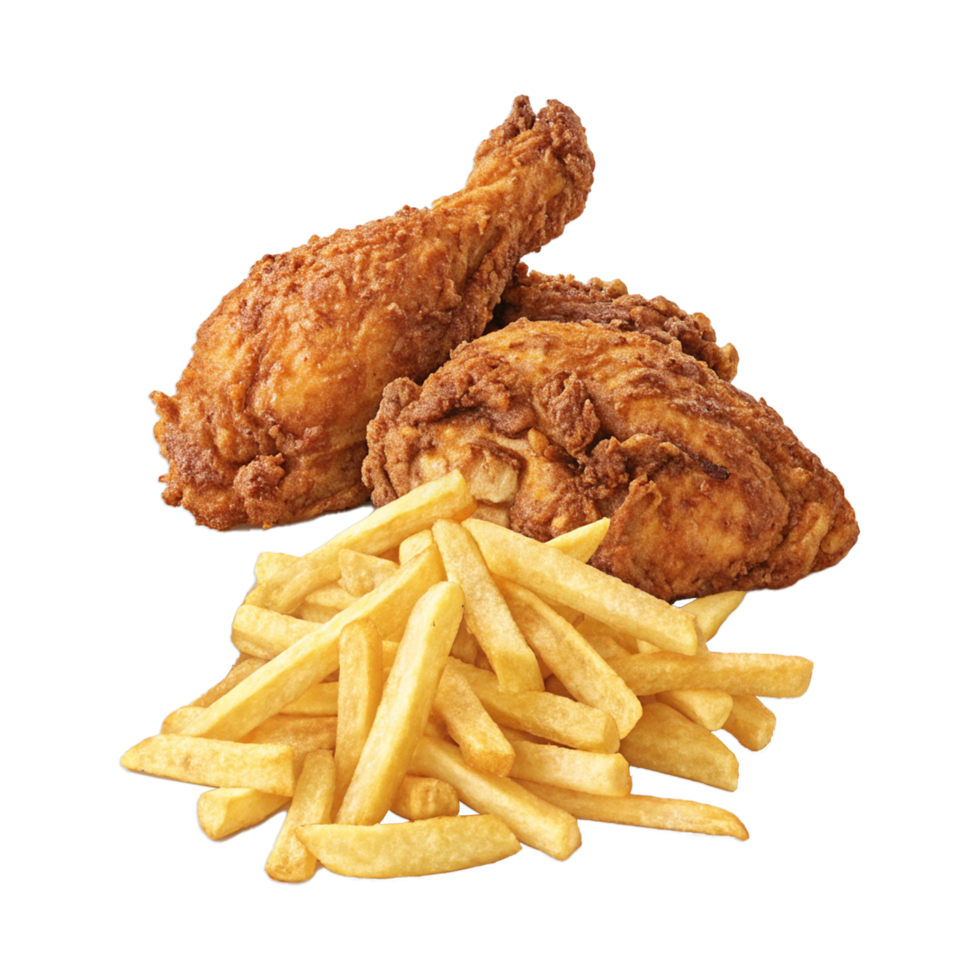 tasty meat chicken fry with french fries on transparent background png