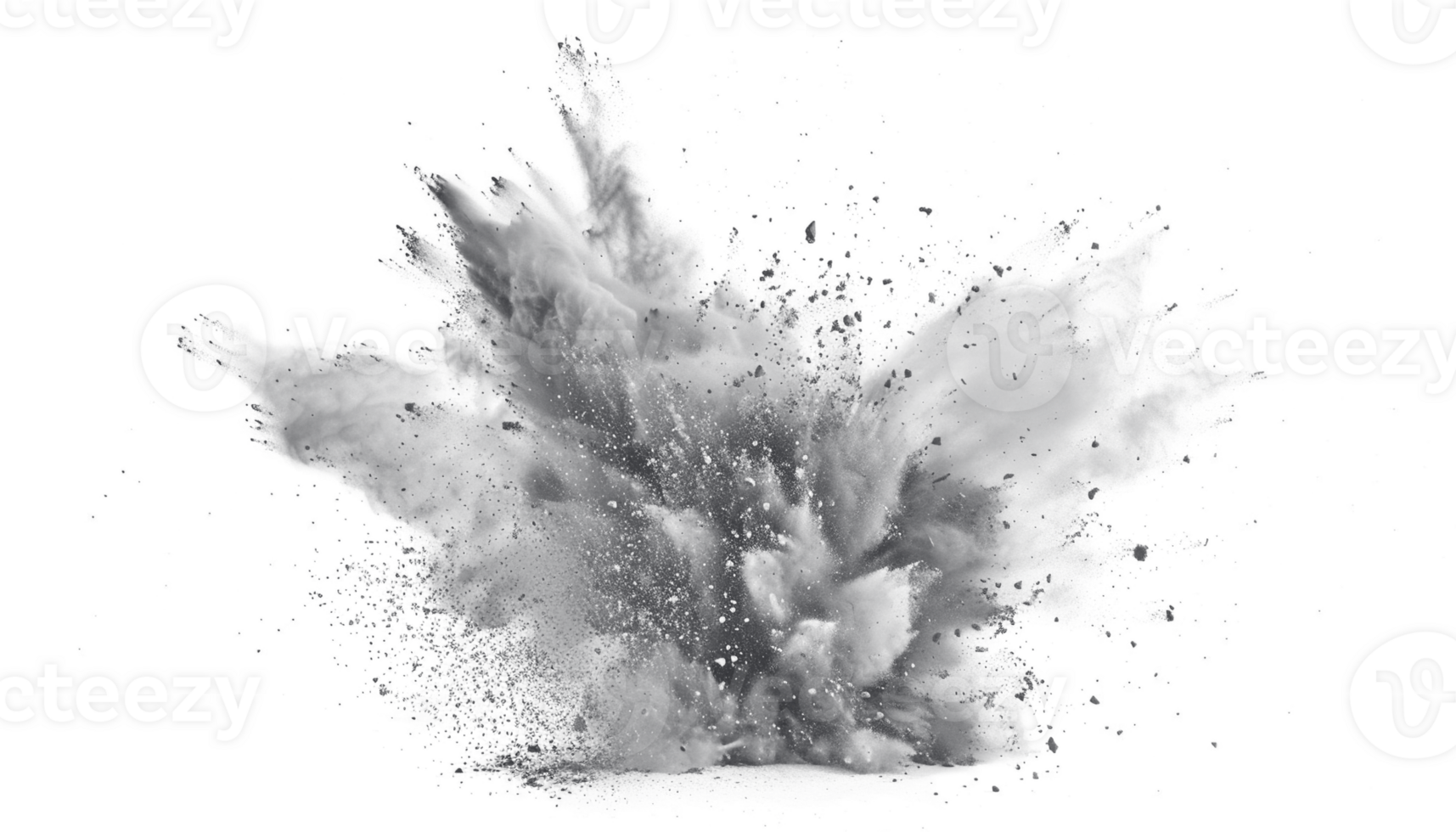Light gray dust powder explosion transparent , isolated background. Dynamic blast effect png
