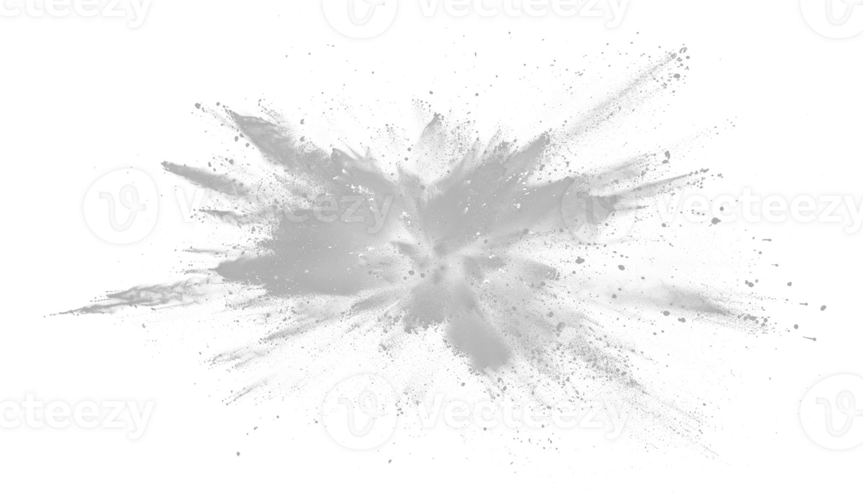 White gray dust powder explosion transparent , isolated background. Dynamic eruption, monochrome color effect png