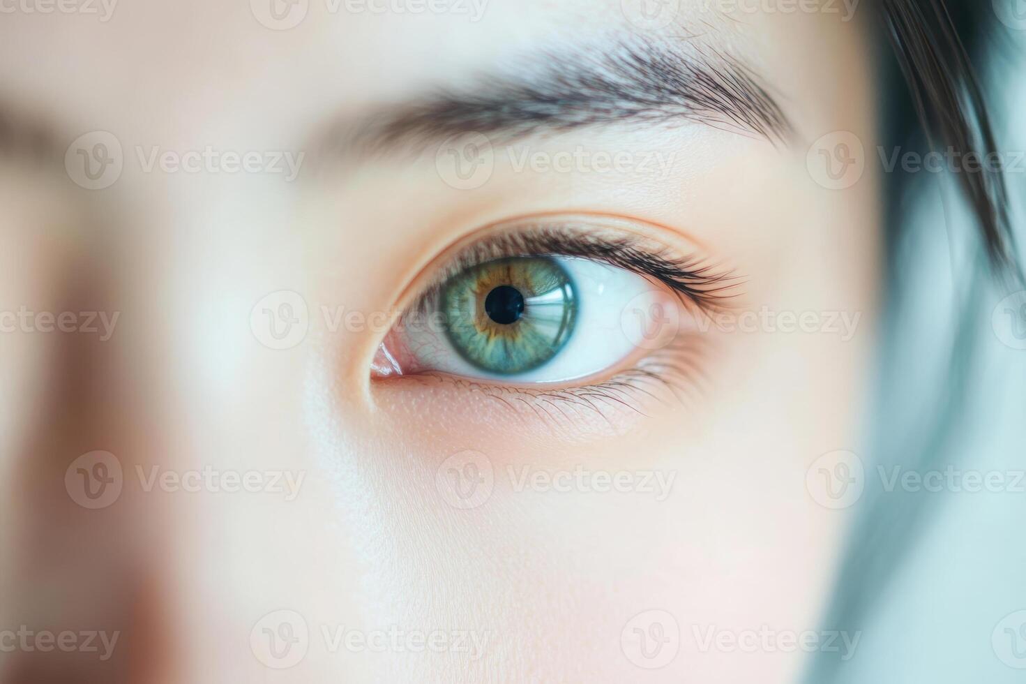 Close Up of a Green Eye with Subtle Makeup and Soft Focus photo
