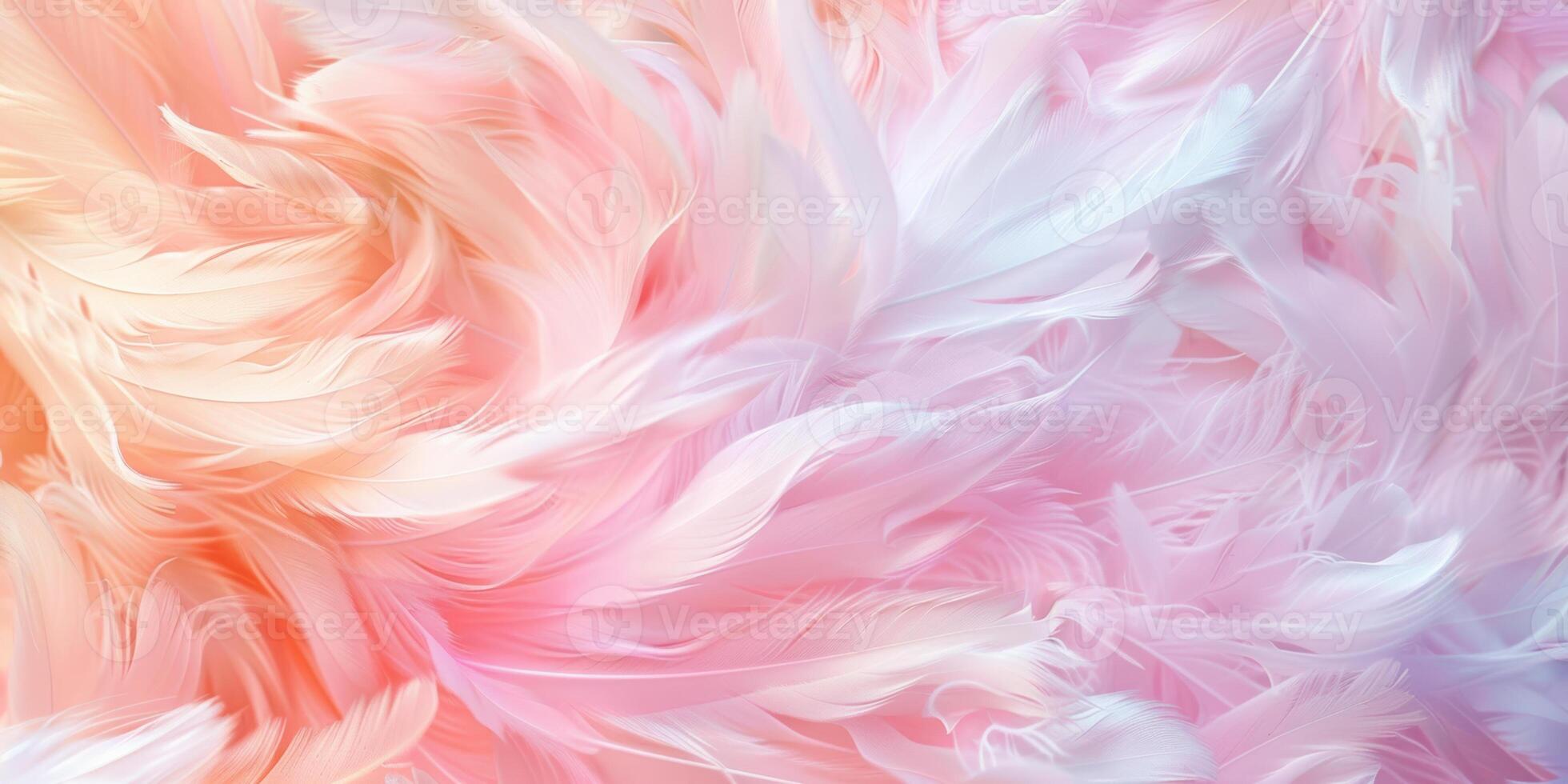 Soft pastel colored feathers creating a dreamy abstract pattern in pink and white hues photo