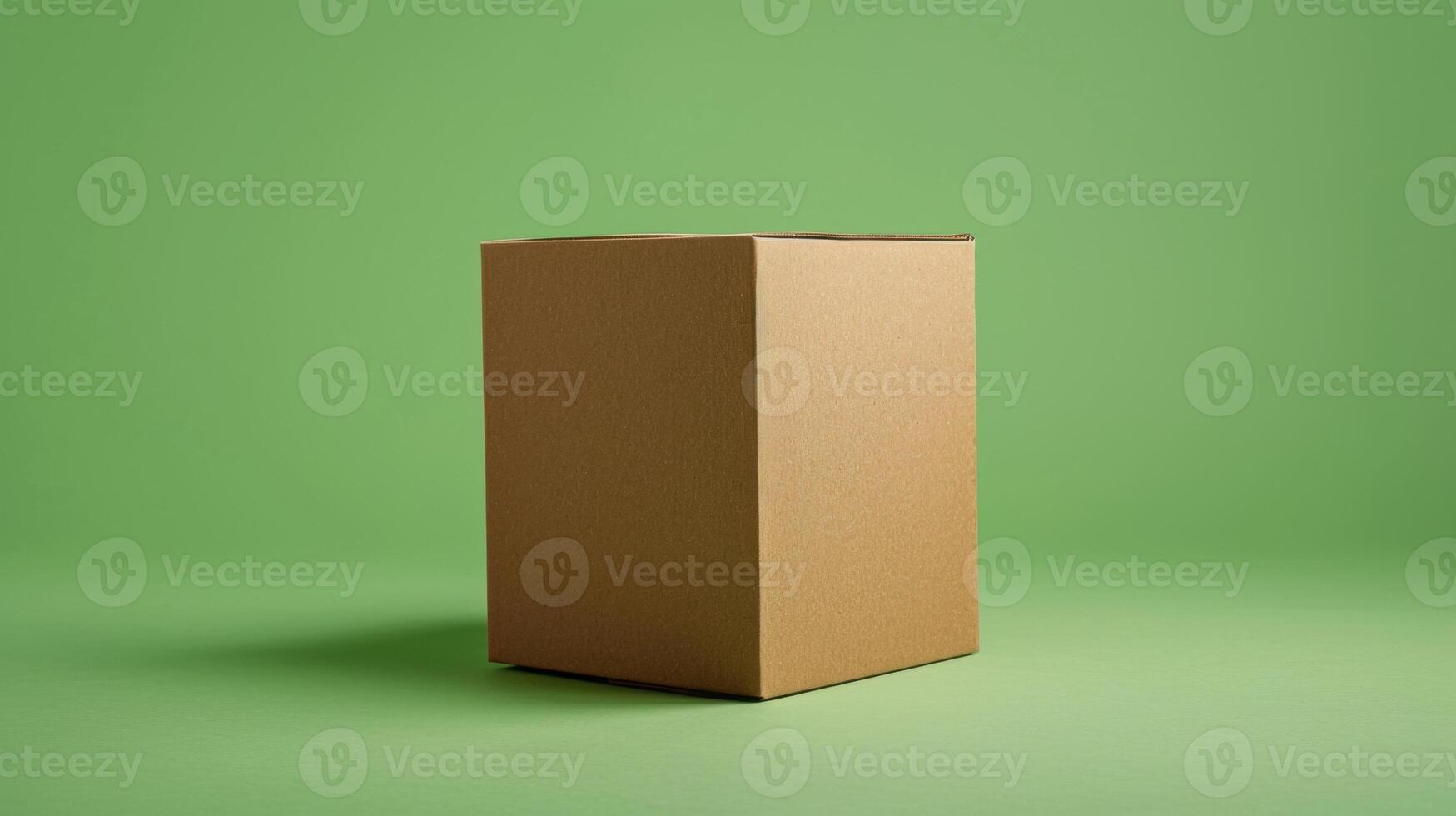 Plain cardboard box on green background in minimalistic style showcasing simplicity and elegance photo