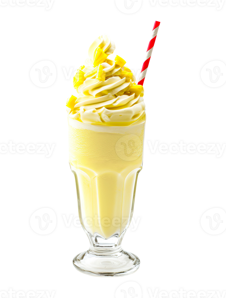 Pineapple milkshake transparent , isolated background. Whipped cream topping garnish, served in glass, striped straw, shake bar menu dessert png
