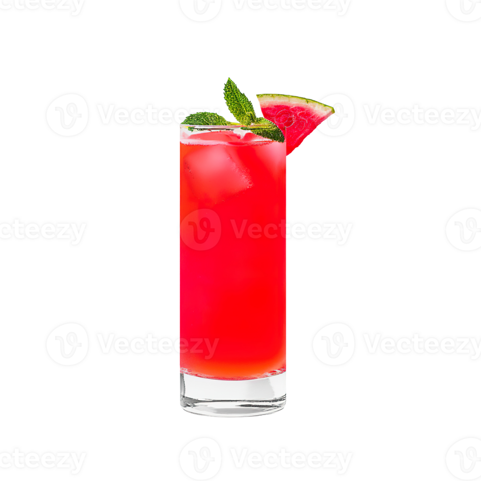 Watermelon juice transparent , isolated background. Freshly squeezed refreshing summer drink in a tall glass with garnish, healthy nutritious natural superfood png