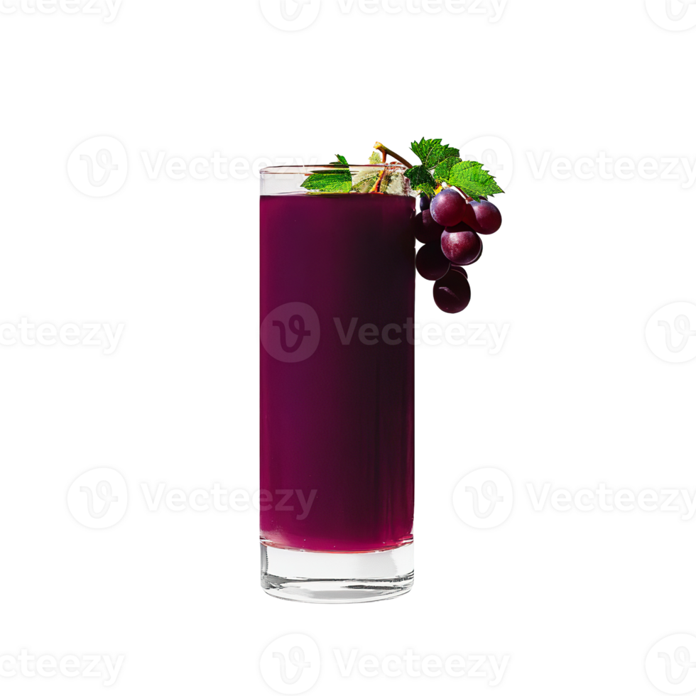 Grape juice transparent , isolated background. Freshly squeezed refreshing summer drink in a tall glass with garnish, healthy nutritious natural superfood png
