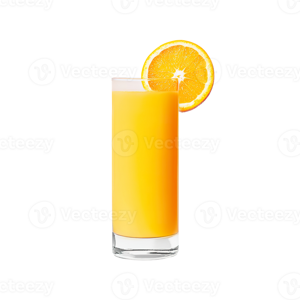 Orange juice transparent , isolated background. Freshly squeezed refreshing summer drink in a tall glass with garnish, healthy nutritious natural superfood png