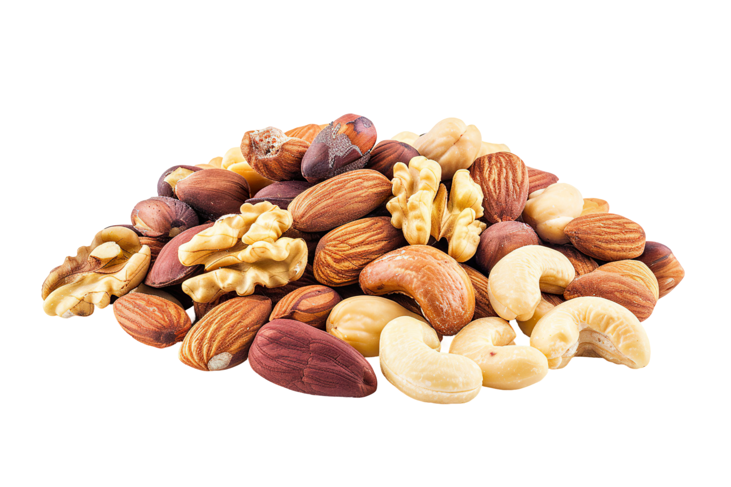 Mixed nuts, transparent isolated background. Healthy superfood nut snack. Nutritious, natural, organic food, flavour, cooking ingredient, vitamin source png