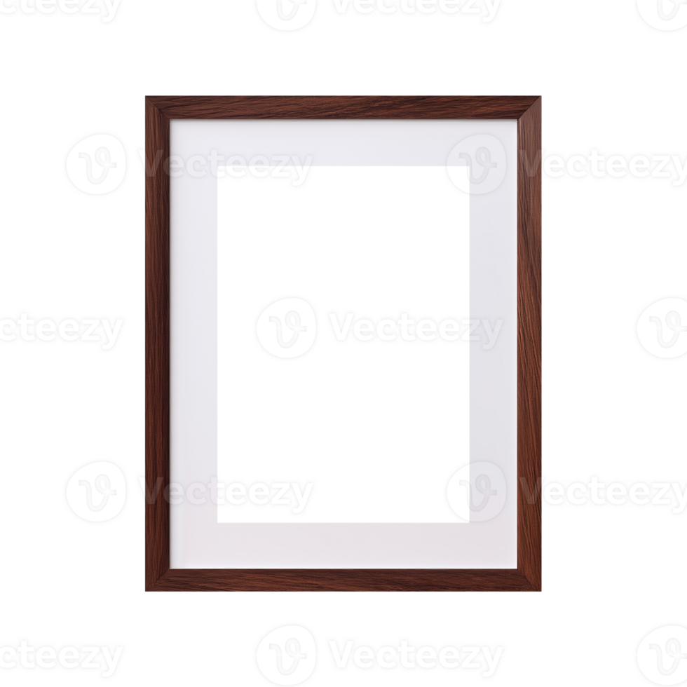 Wooden Modern standard A4 A3 size picture frame mockup transparent , isolated background. Minimalist dark texture color with a mat, gallery, art painting photo framing png