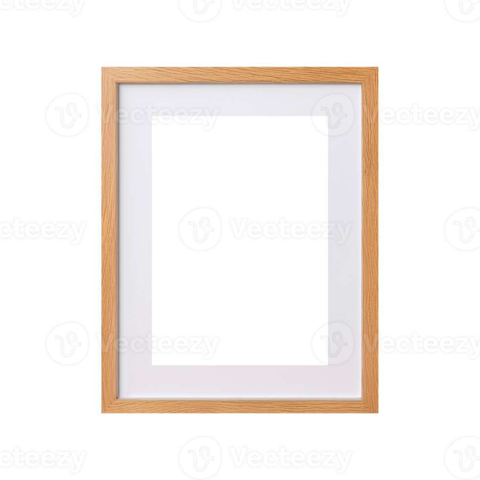 Wooden Modern standard A4 A3 size picture frame mockup transparent , isolated background. Minimalist light texture color with a mat, gallery, art painting photo framing png