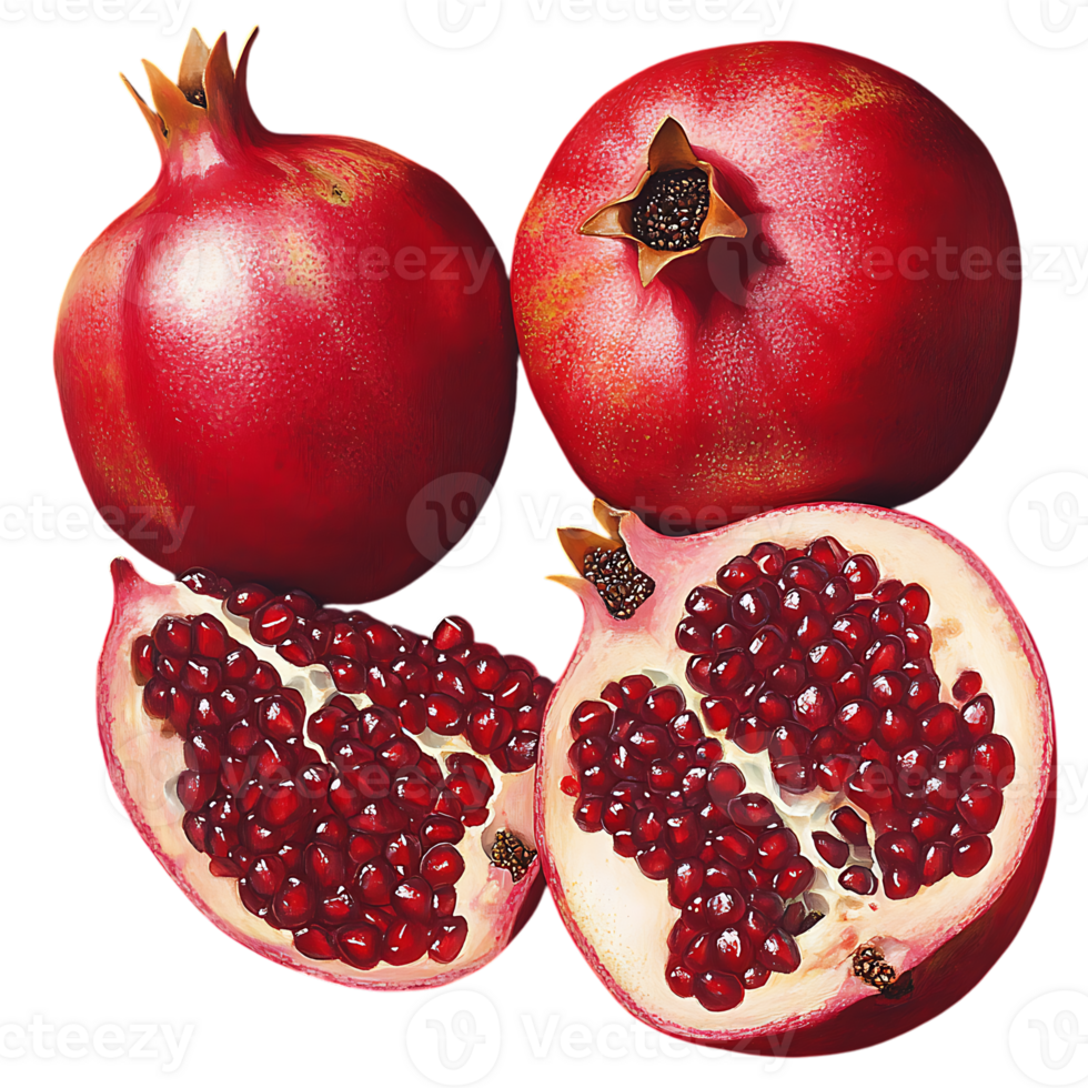 Freshly Opened Pomegranate Showing Sweet Red Seeds png