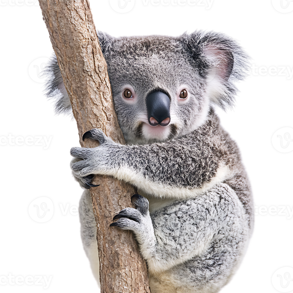 Cute Koala Cuddling a Tree Branch Isolated Against a Transparent Background png