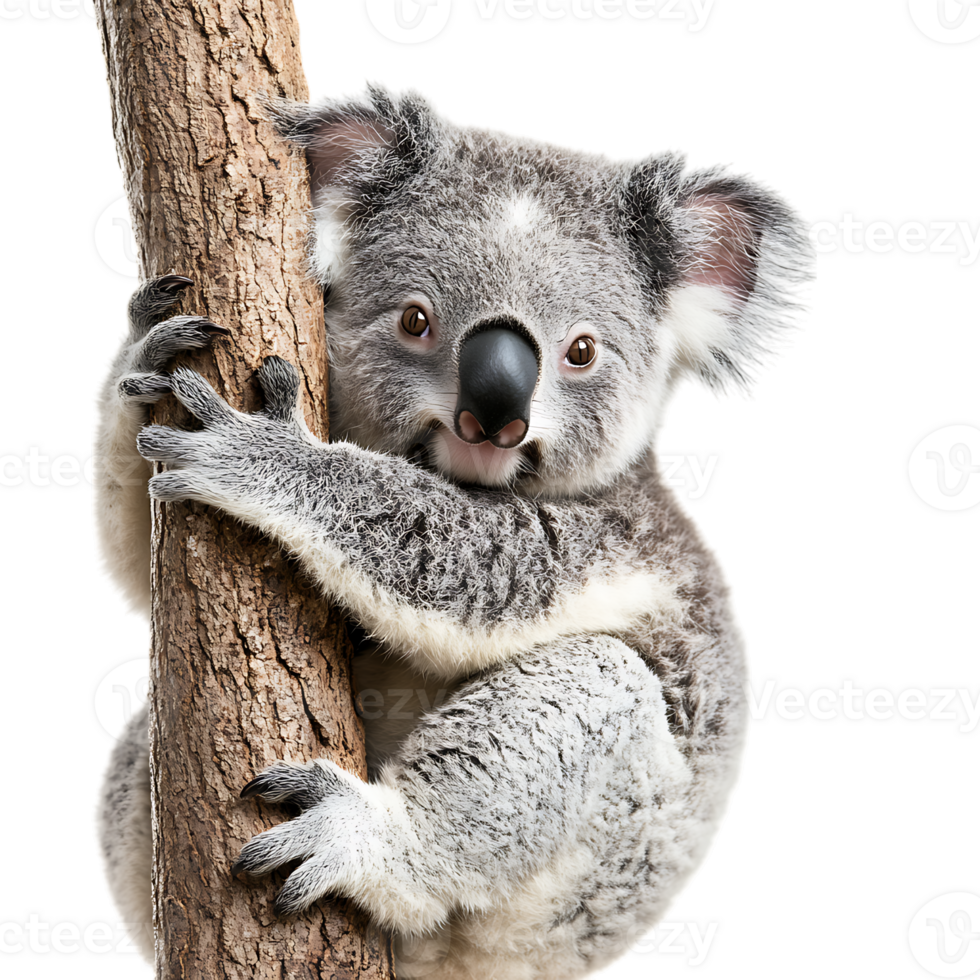 Adorable Koala Clinging to a Tree Branch Isolated Against a Transparent Background png