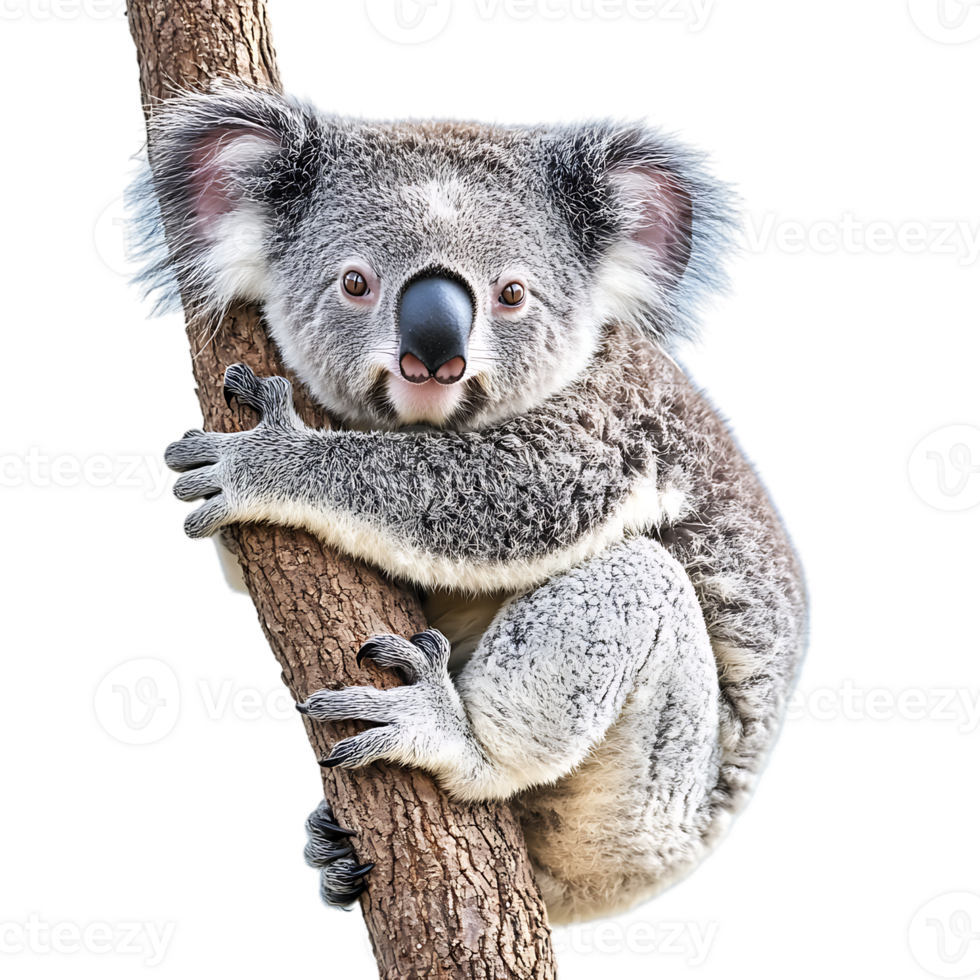 Adorable Koala Hugging a Tree Branch Isolated Against a Transparent Background png