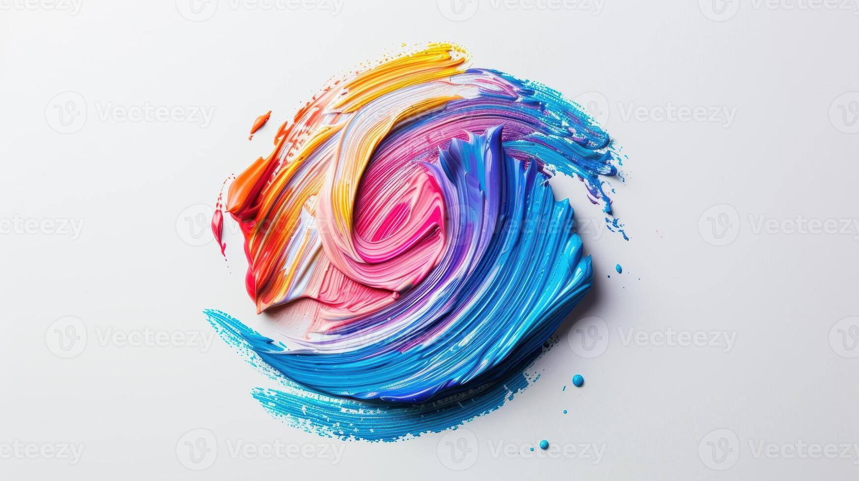 Colorful swirl of vibrant paint strokes creating abstract art on white canvas photo