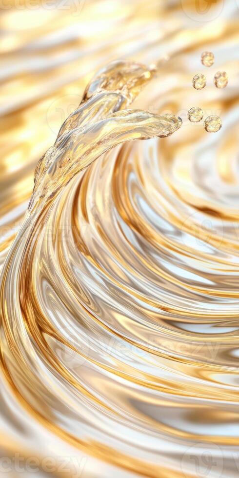 Golden Liquid Wave Splashing with Floating Bubbles in Abstract Fluid Motion photo