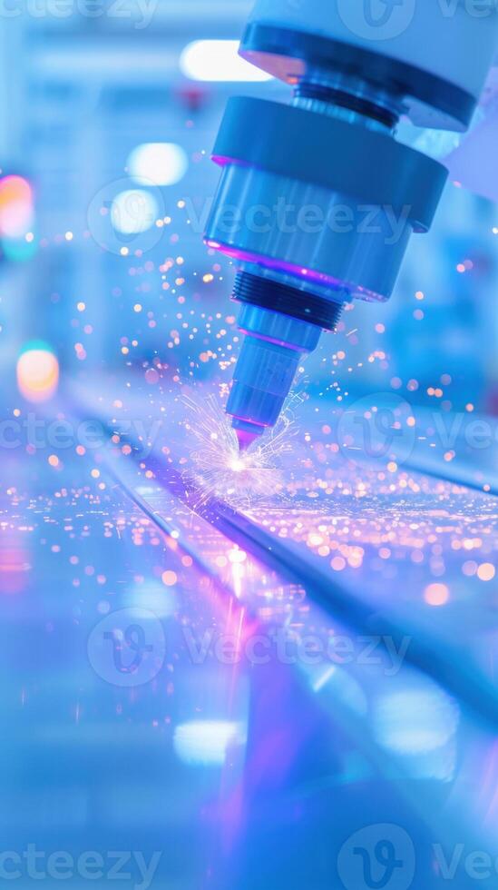 Advanced cnc laser machine in operation with sparking metal cutting in a futuristic workshop photo