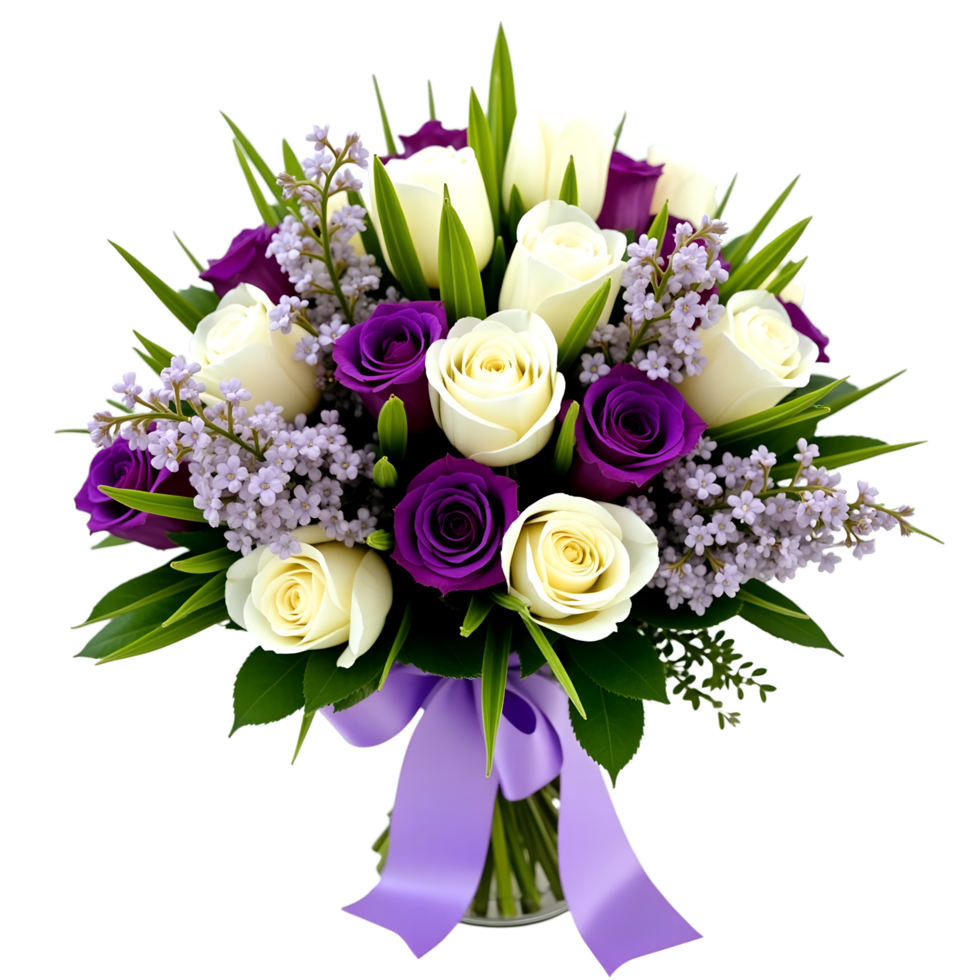 tunning Bridal Bouquet with White and Lavender Flowers with Transparent Background png