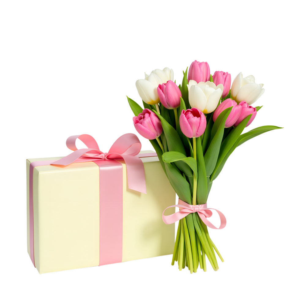 Pink White Tulip Bouquet Clipart Transparent Background Image png