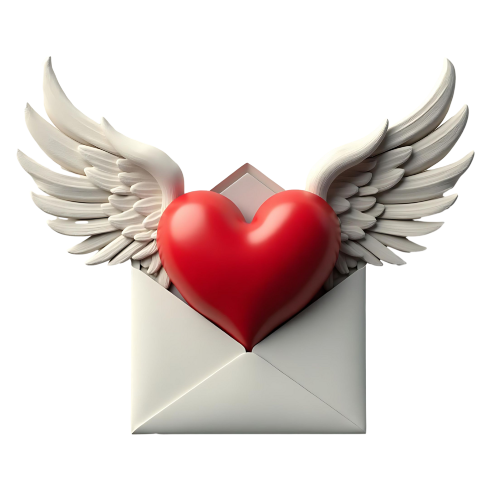 Heart with Angel Wings Envelope 3D Romantic Clipart png