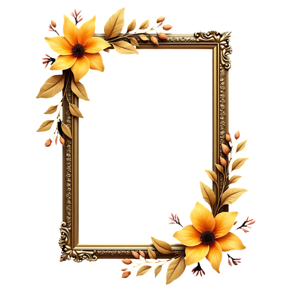 Beautiful Gold Ribbon Flower Frame Ideal for Greeting Cards png