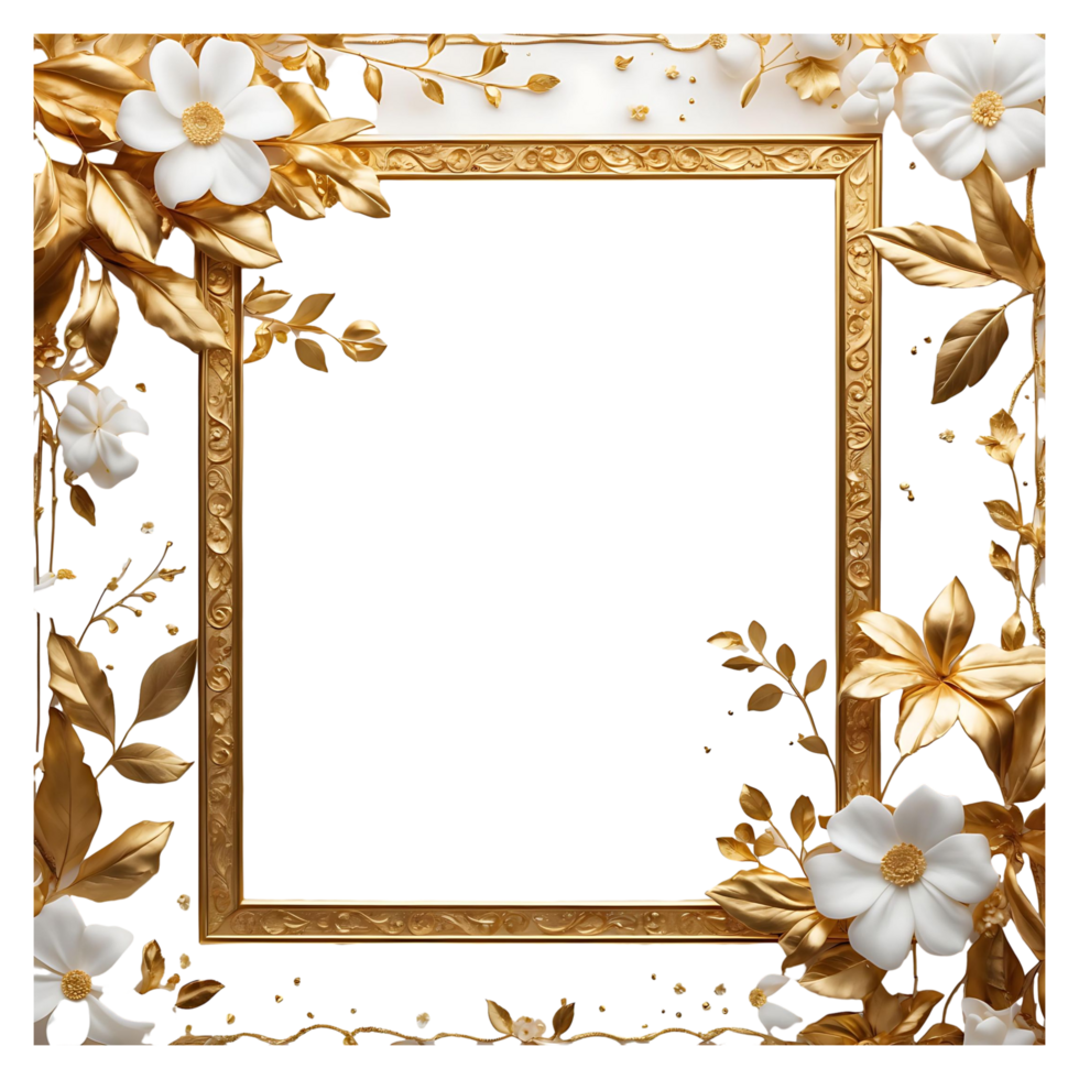 Vintage Gold Floral Frame for Invitations Designs png