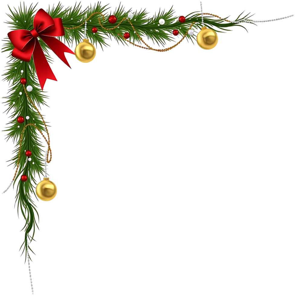 Christmas Garland Border with Golden Ornaments Red Bow png