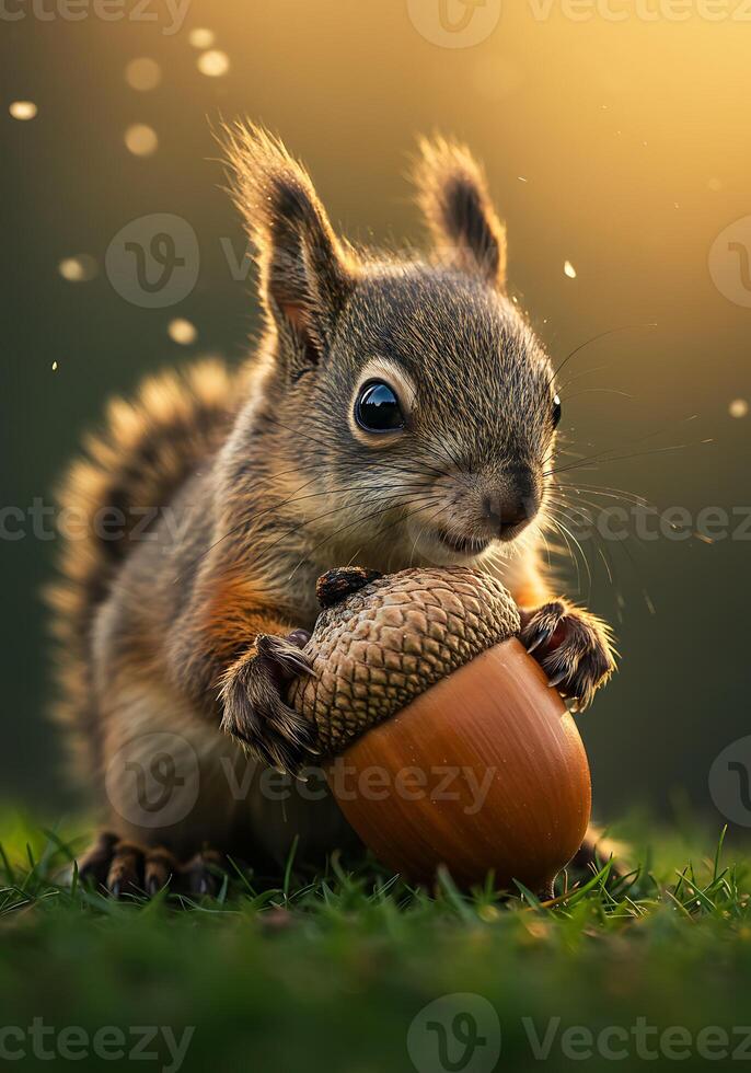 A squirrel holding an acorn photo