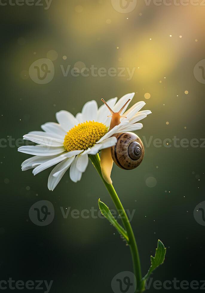 A snail is crawling on a flower photo