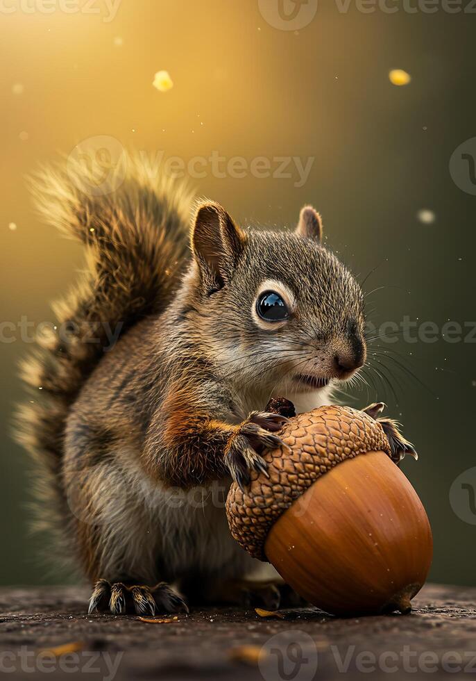 A squirrel holding an acorn photo