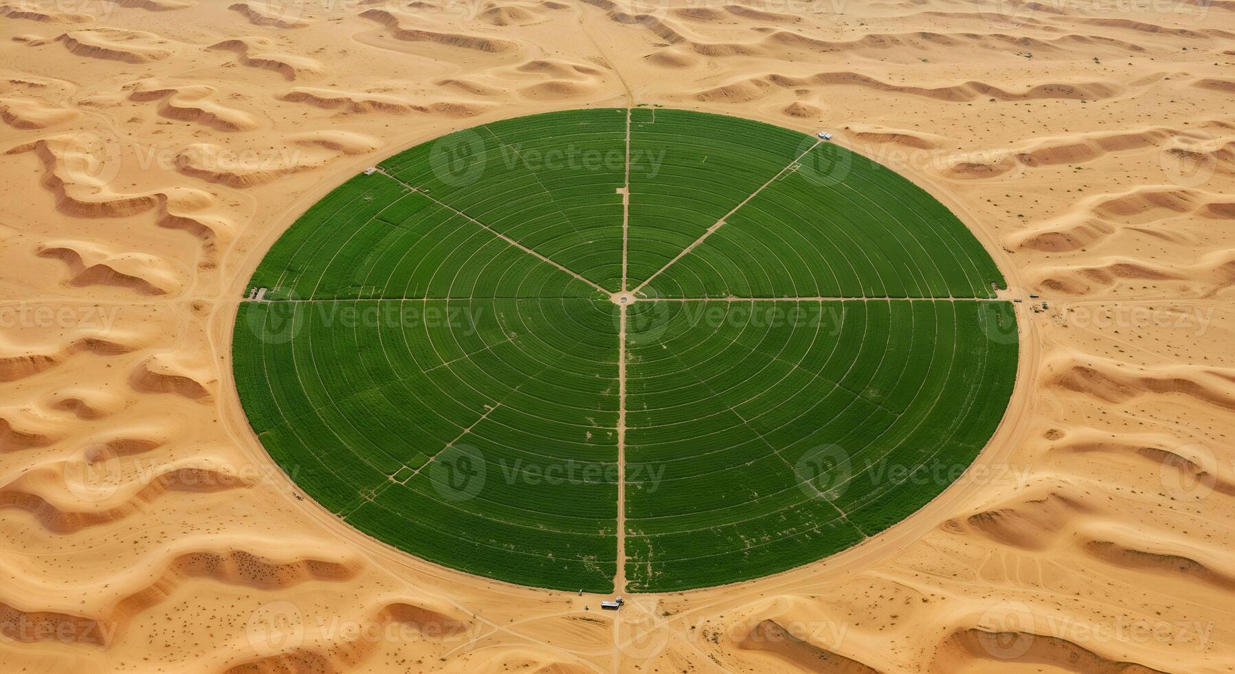 Aerial Perspective of a Circular Crop Field, Sustainable Agriculture, Precision Farming in Arid Lands, Extreme Conditions, Green Revolution photo