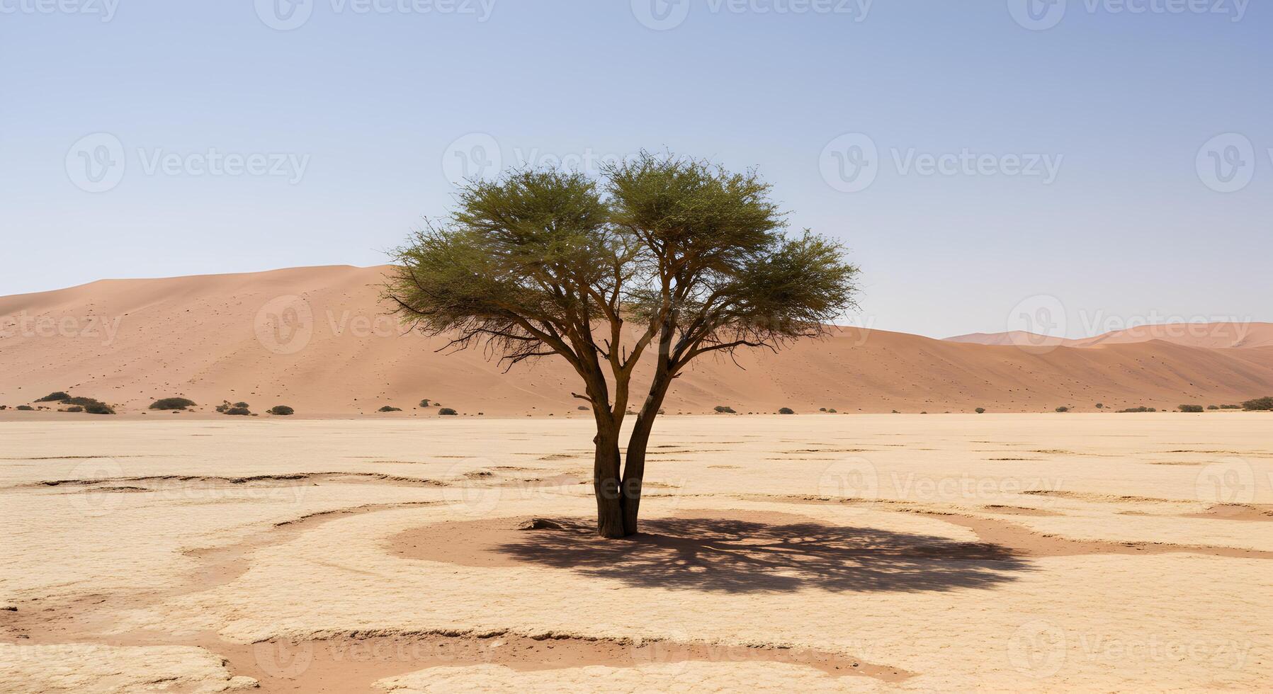 Solitary Tree Battling Harsh Desert Conditions With Unearthed Roots photo