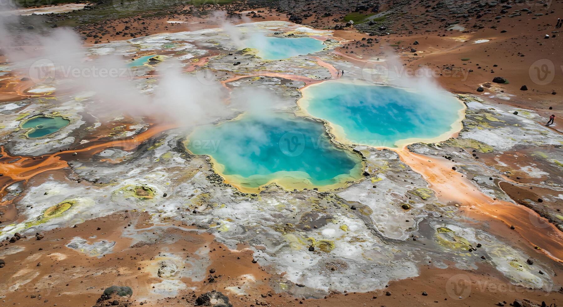 Otherworldly Sulfur Springs With Bright Yellow and Green Mineral Deposits photo
