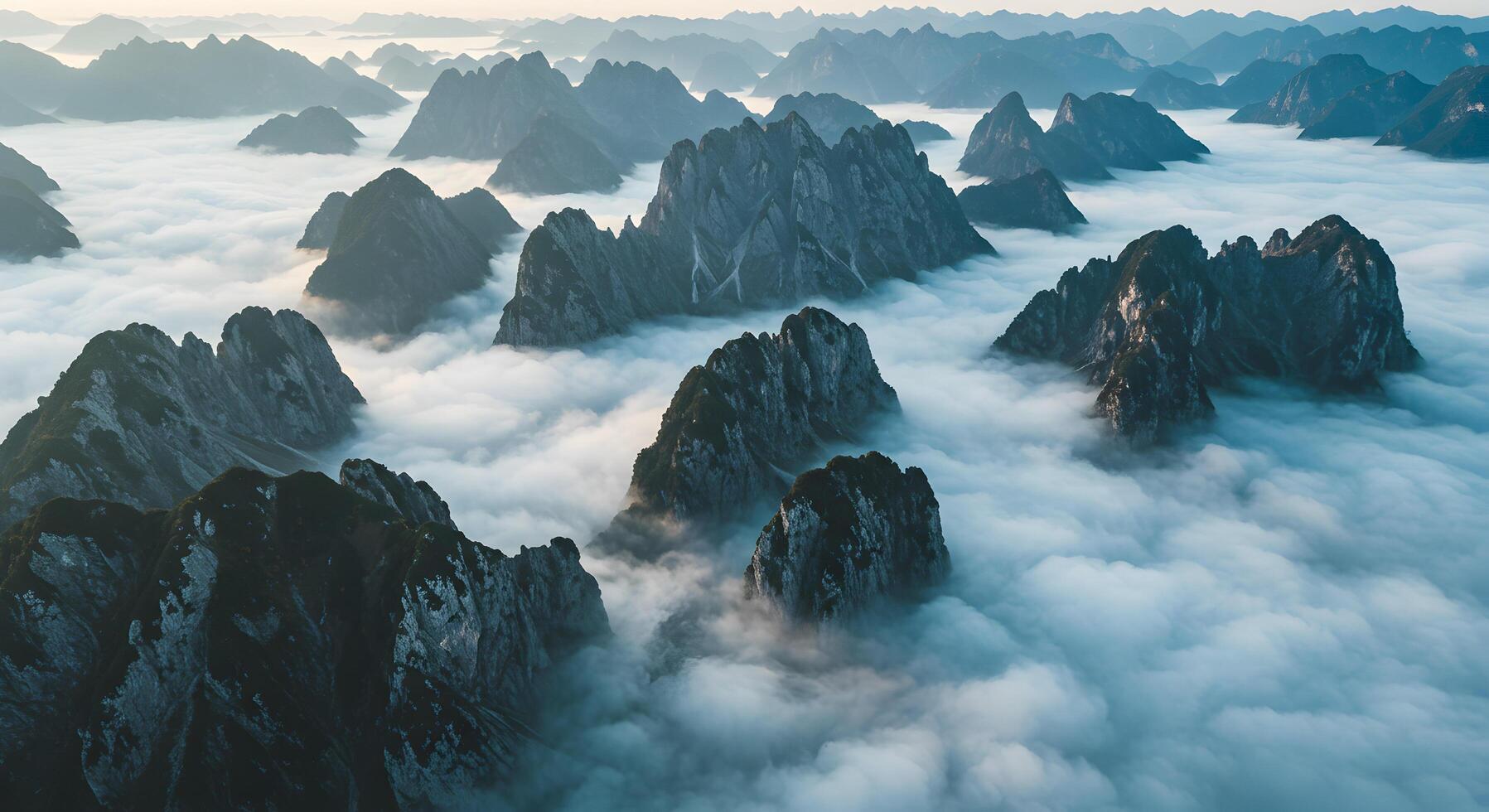 Breathtaking Mountain Range Covered in Rolling Clouds at Sunrise photo