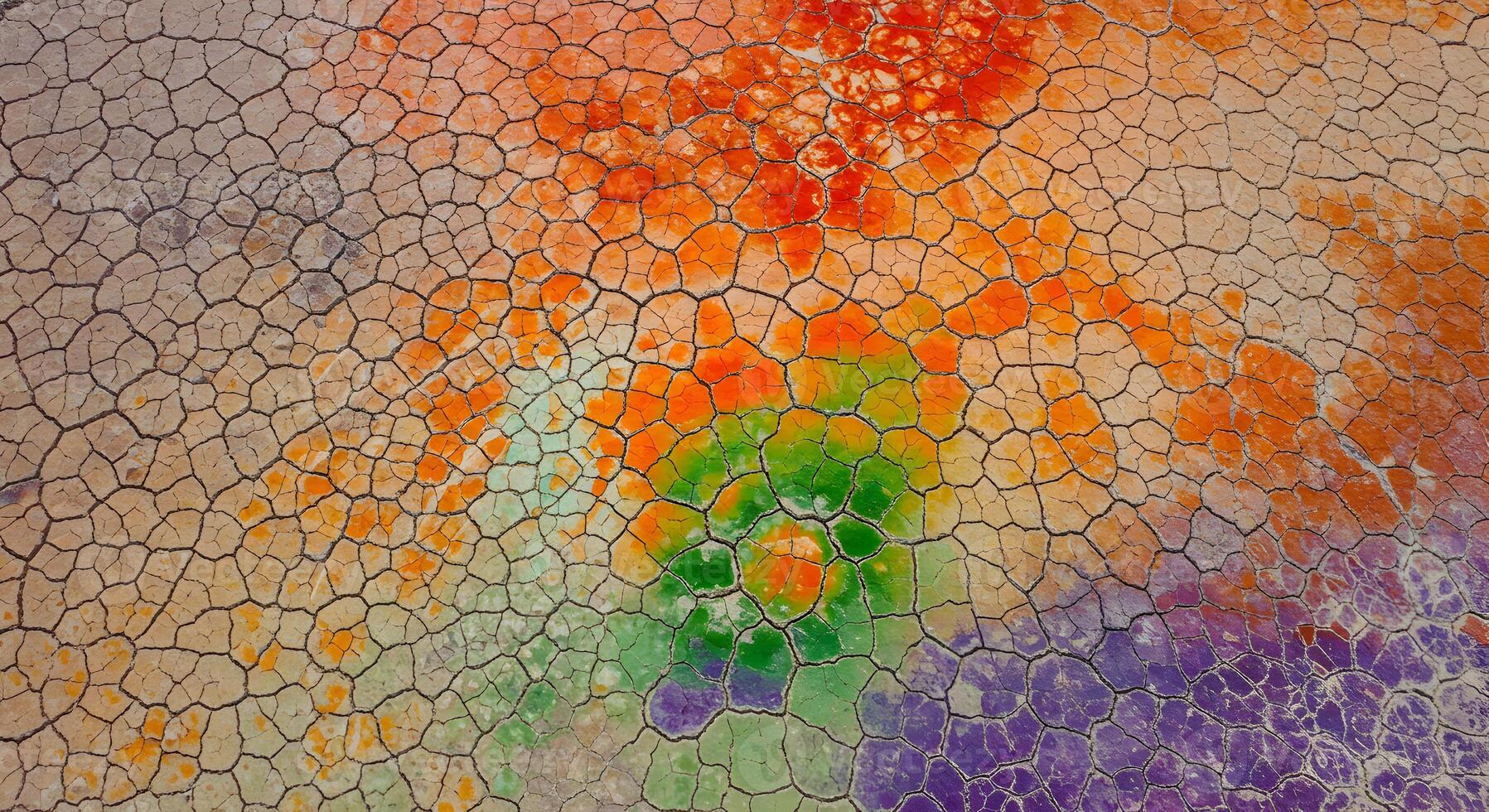 Abstract Aerial Landscape of Dried Earth with Mineral Pigments and Fractures photo
