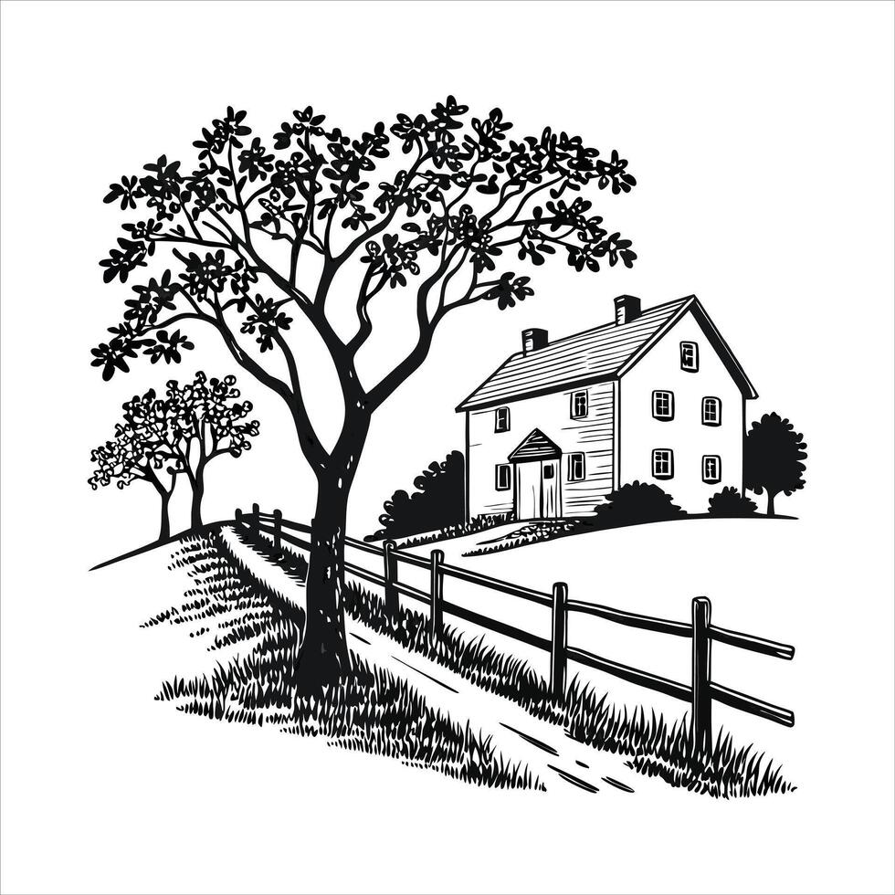 Hand drawing rural agriculture vector
