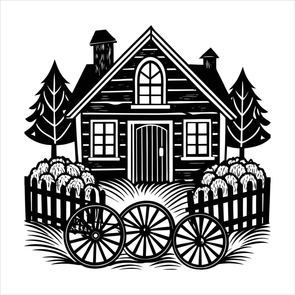 Vintage Farmhouse with Windmill vector