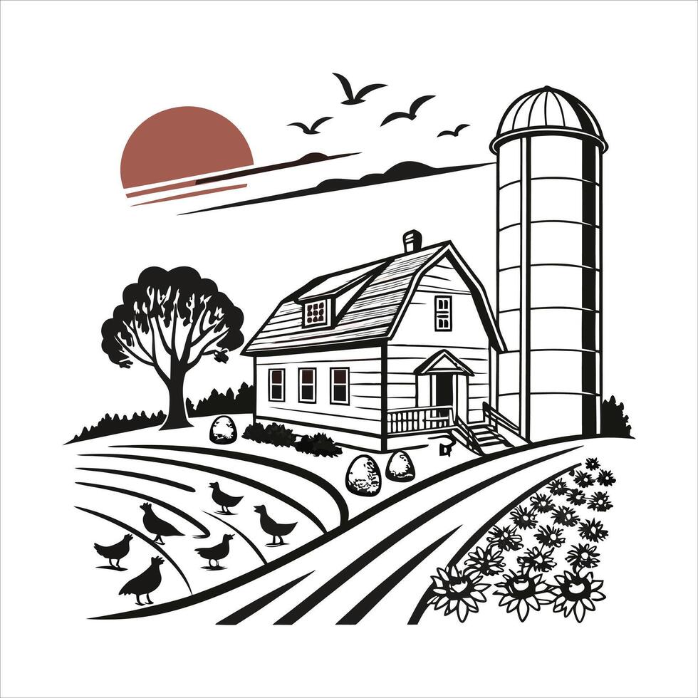 Village and landscape Stock vector