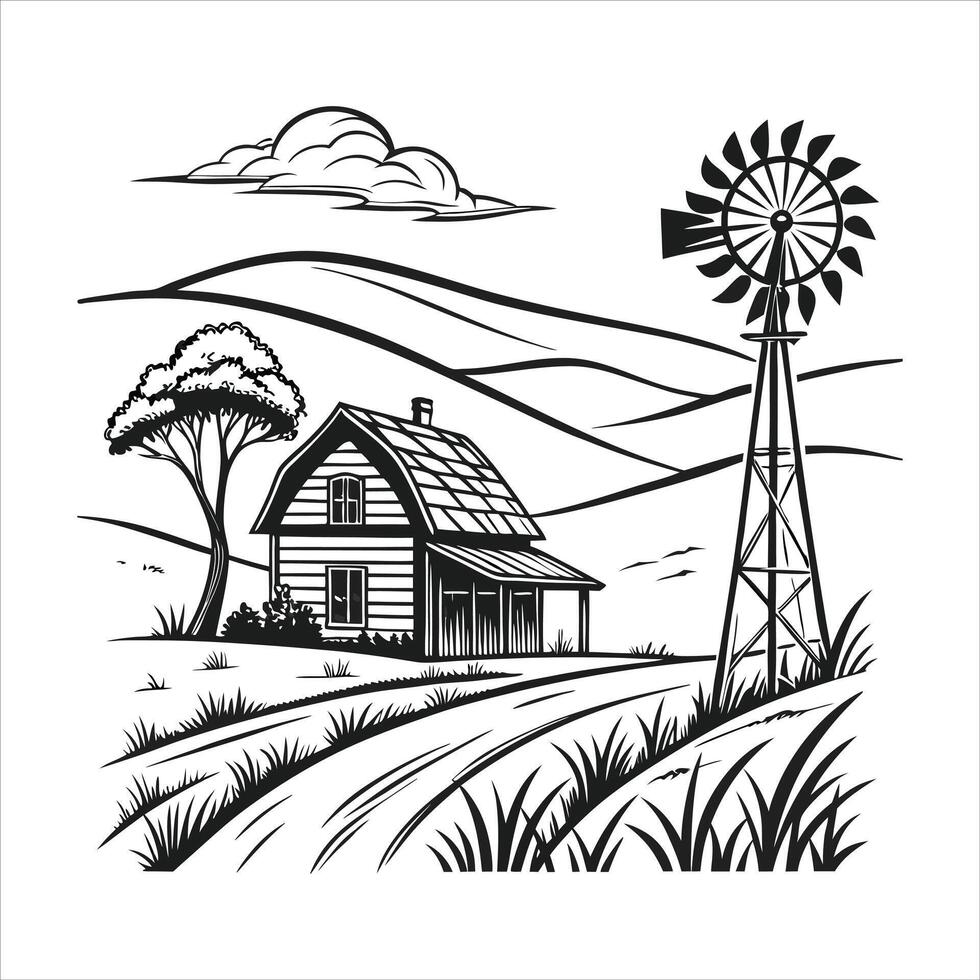 Rural House Farm Outline vector