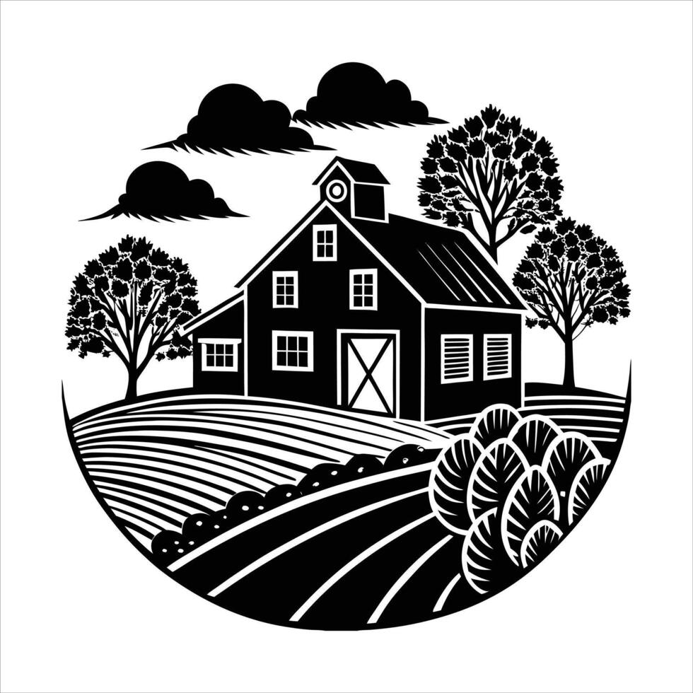 Red Barn Farm House vector