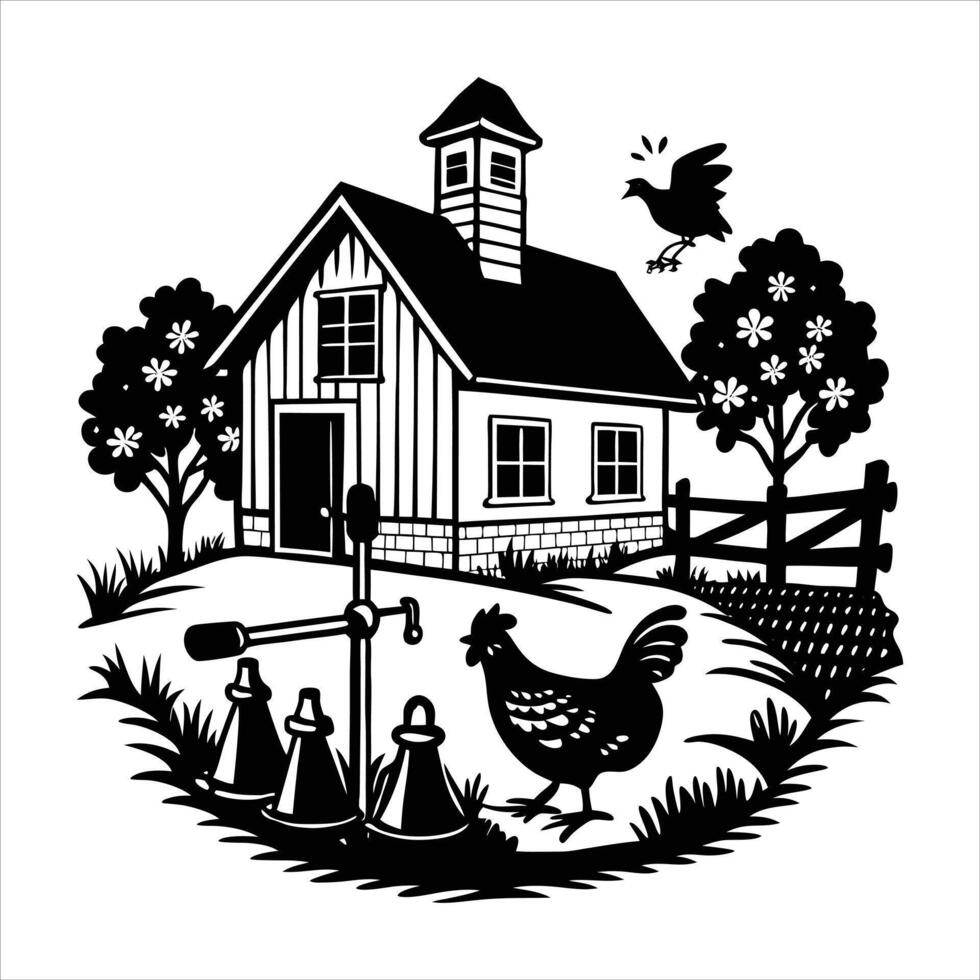 Farmhouse Silhouette Retro vector