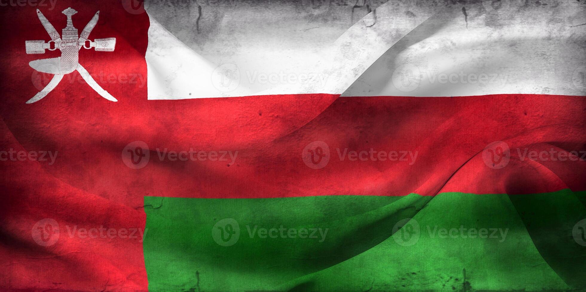 Vintage look 3D-Illustration of a Oman flag - realistic waving fabric flag photo