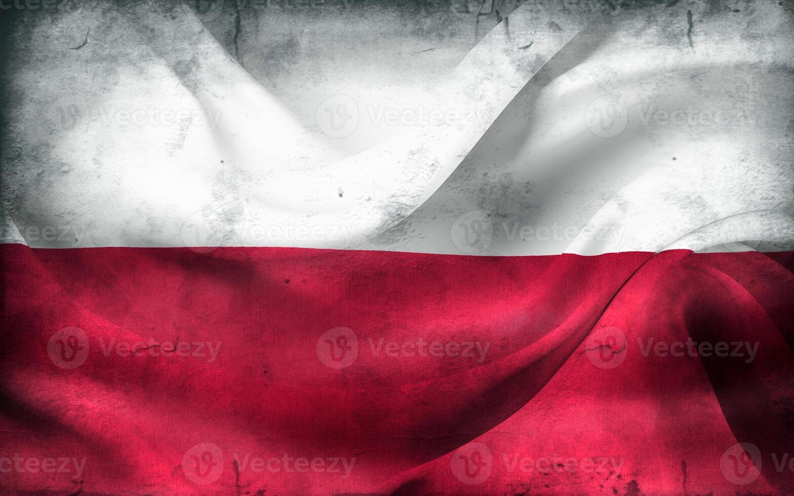 Vintage look 3D-Illustration of a Poland flag - realistic waving fabric flag photo
