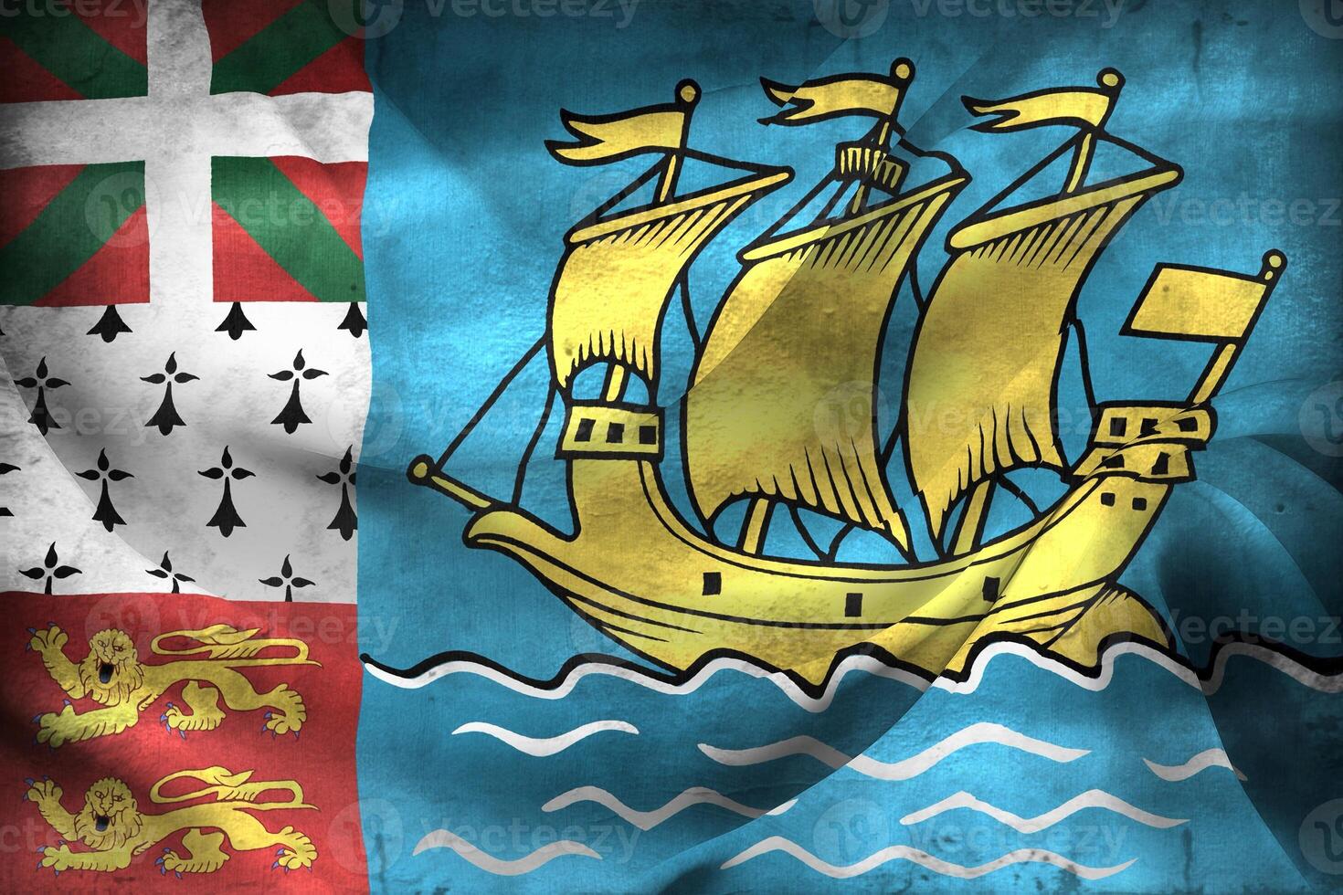 Vintage look 3D-Illustration of a Saint Pierre and Miquelon flag - realistic waving fabric flag photo