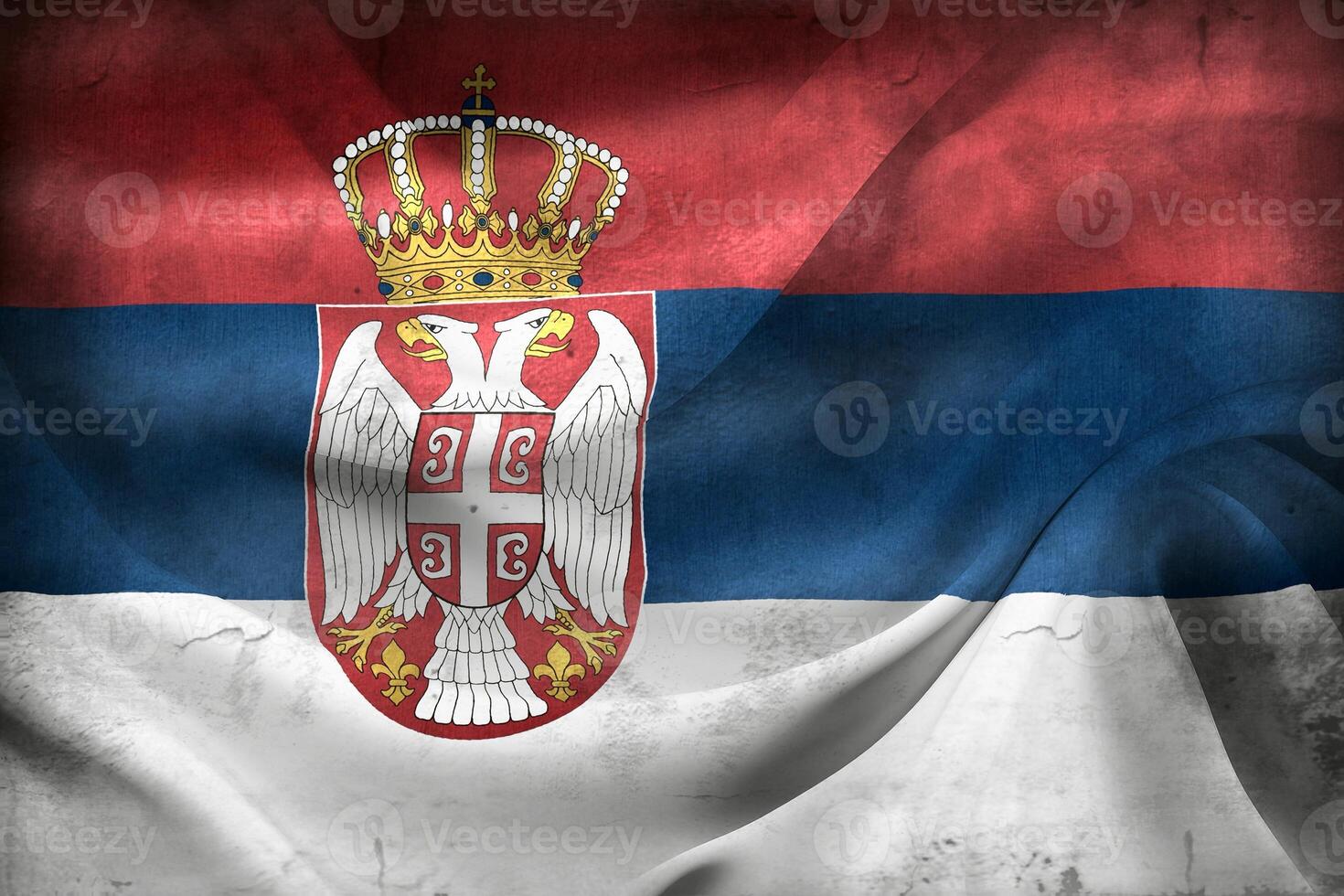 Vintage look 3D-Illustration of a Serbia flag - realistic waving fabric flag photo