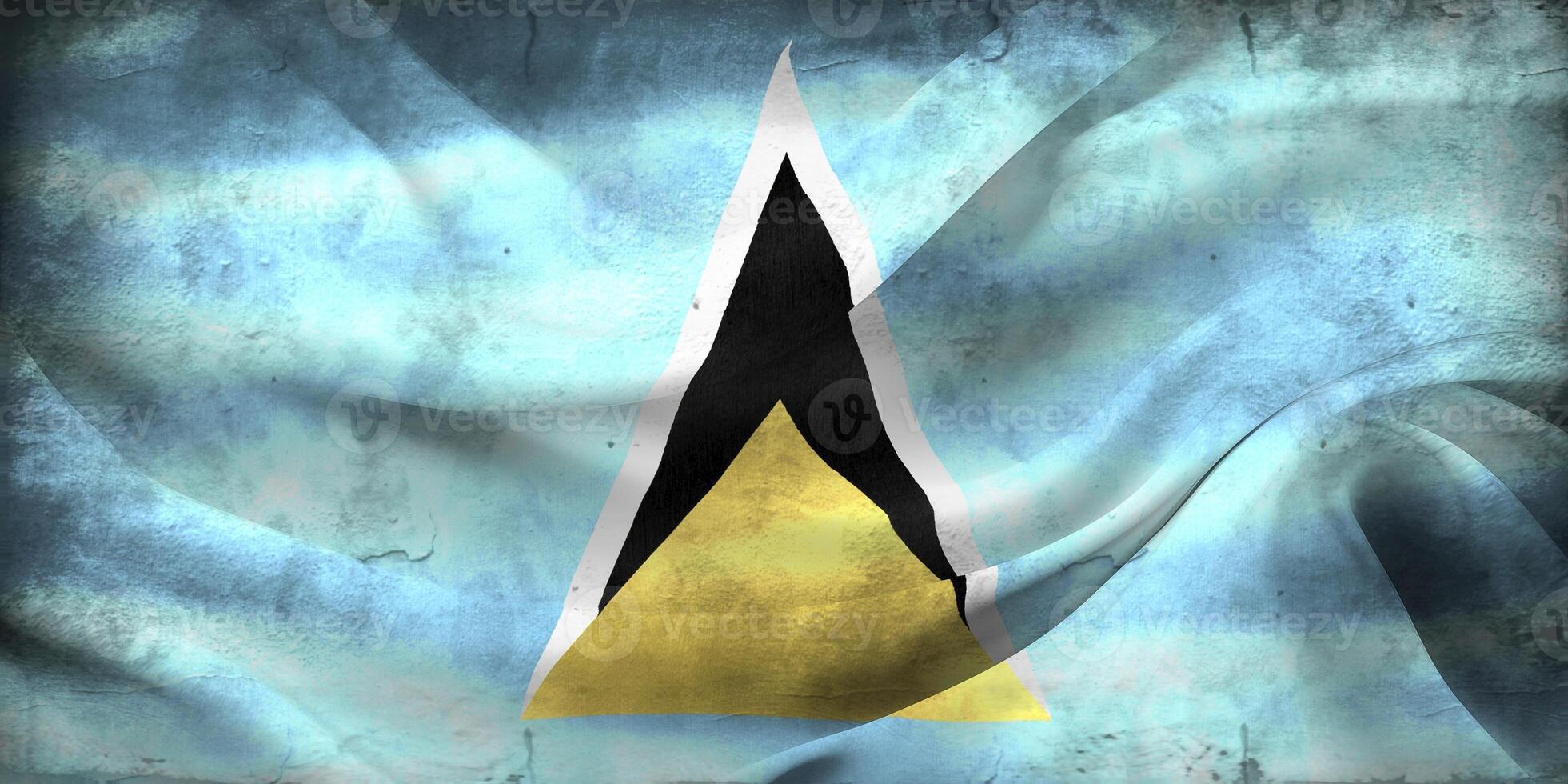 Vintage look 3D-Illustration of a Saint Lucia flag - realistic waving fabric flag photo